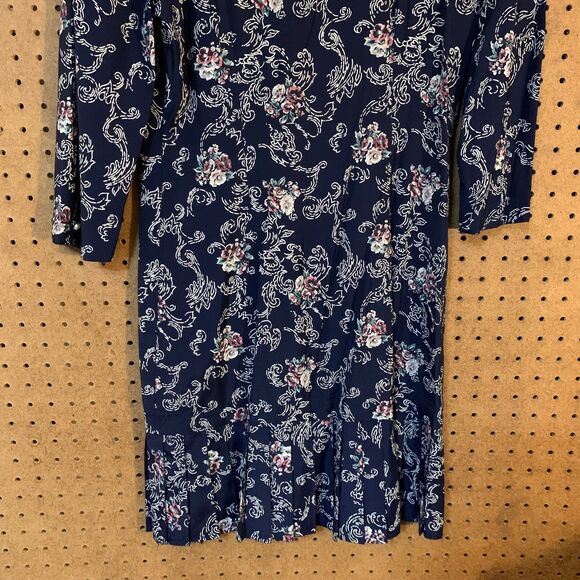 Vintage Dress 80s Victoria Ashley Lace Collar Button Front Floral Drop Waist - Picture 8 of 11